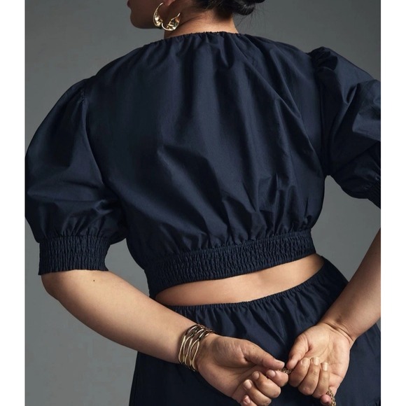 MOON RIVER Size Large Anthropologie Boho Chic Cottagecore Navy Tiered Maxi Dress - Picture 10 of 14